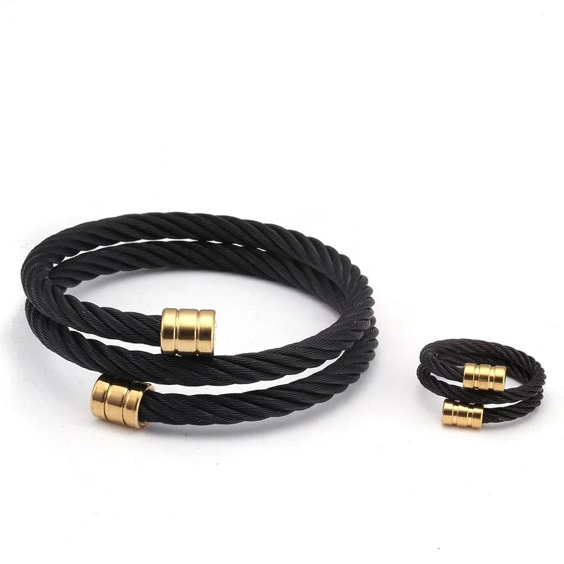 2shup Twisted Cable Bracelet and Ring Set