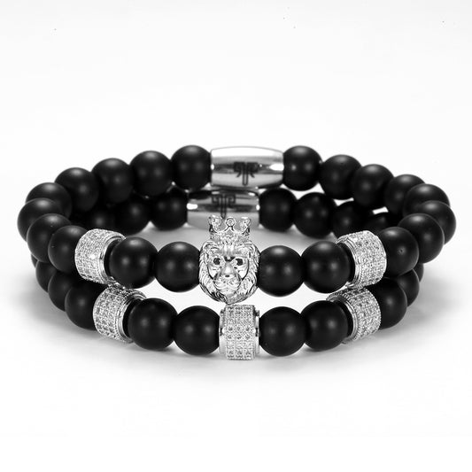 2shup 2pc Set Lion Beads and CZ charms Bracelets