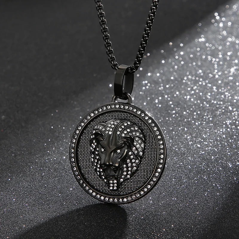 Golden Lion Head Zircon Pendant Chain Necklace