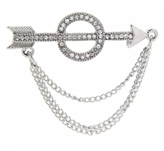 Rhinestone Arrow Tassel Archery Brooch