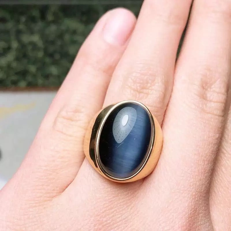 Oval Cat's Eye Opal Stone 316L Stainless Steel Ring