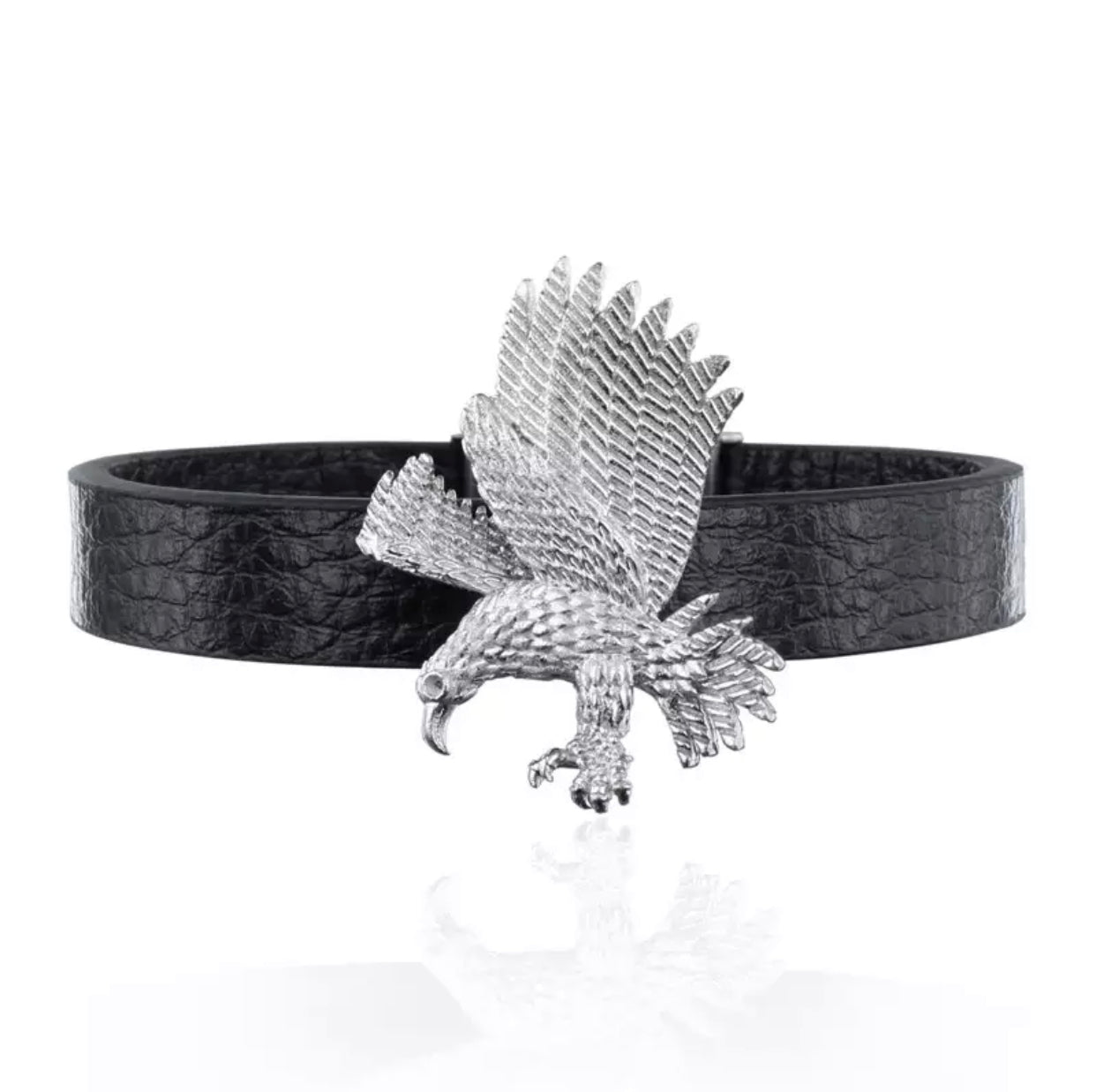 Adjustable Flying Eagle Leather and Steel Bracelet