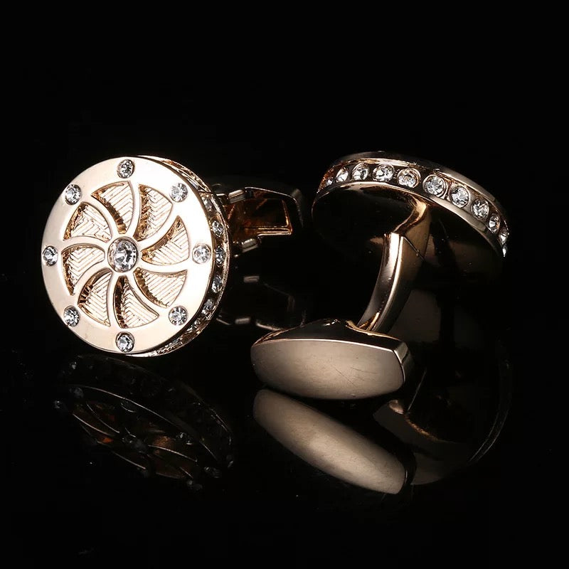 High Quality Luxury Rhinestone Crystal Round Cufflinks