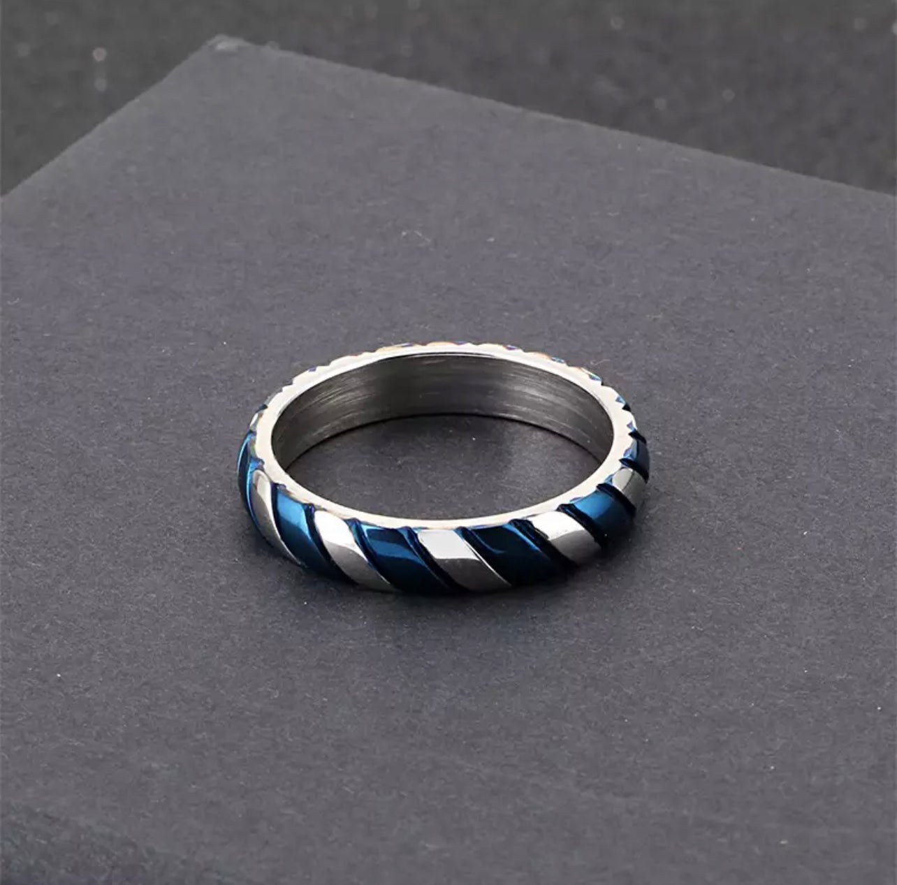 Blue Striped Titanium Steel Ring