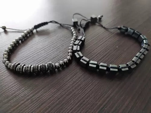 2Pcs Fashion Square Hematite Wave Bracelet