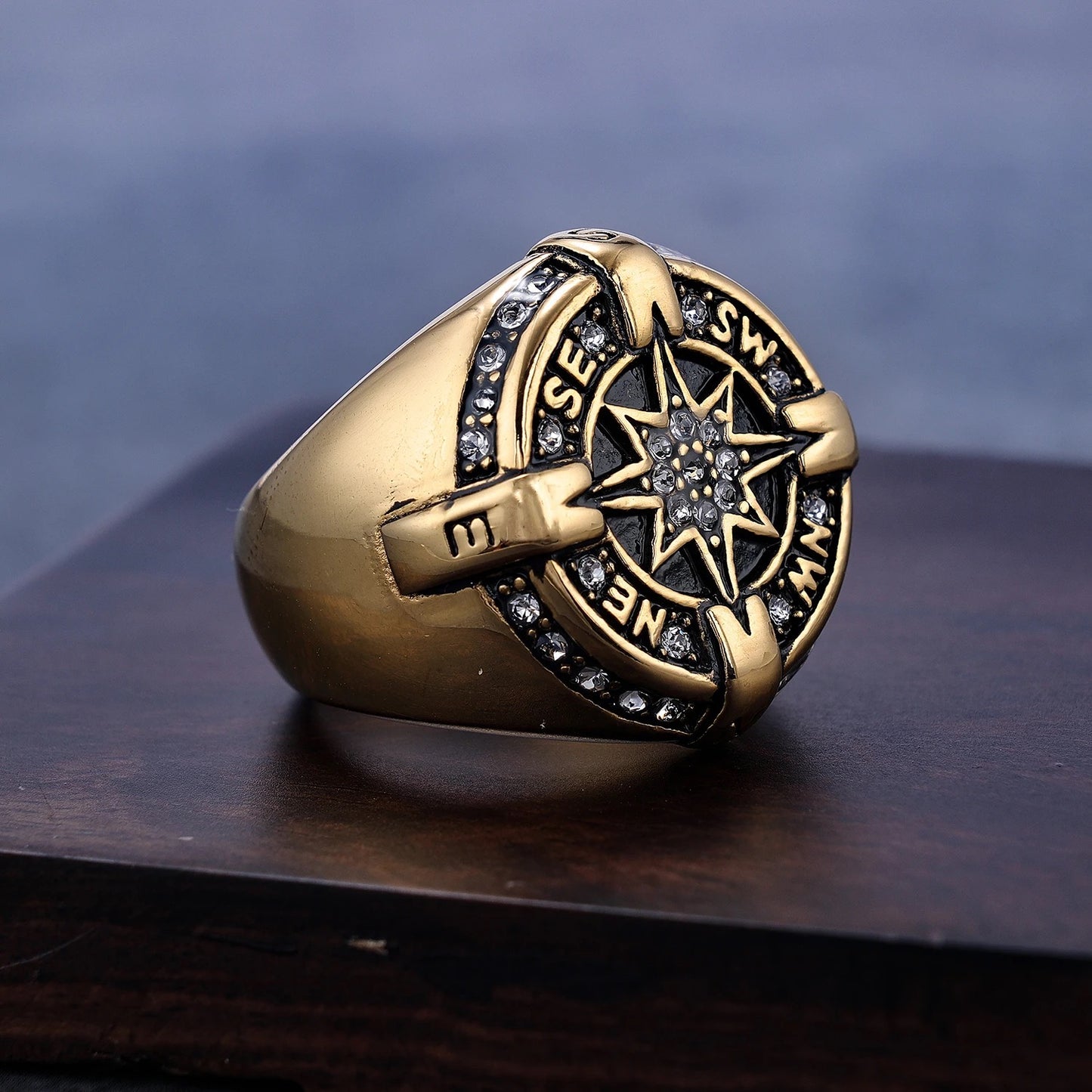 Compass Steel Signet Ring for Men