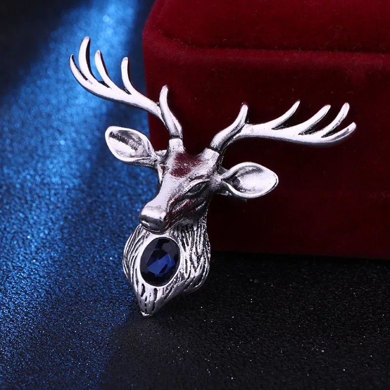 2shup Elk Blue Crystal Heart Brooches