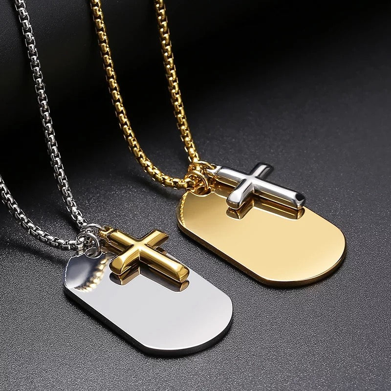 Cross and Tag Pendant Multi-Style Link Chain Necklace