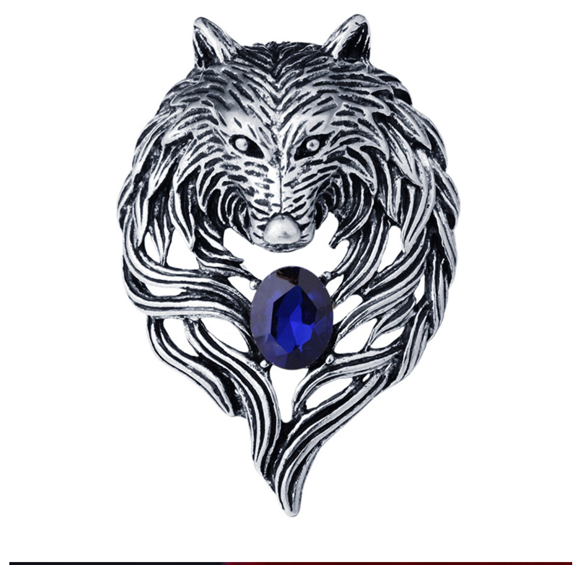 2shup Vintage Viking Blue Crystal Heart Wolf Brooches