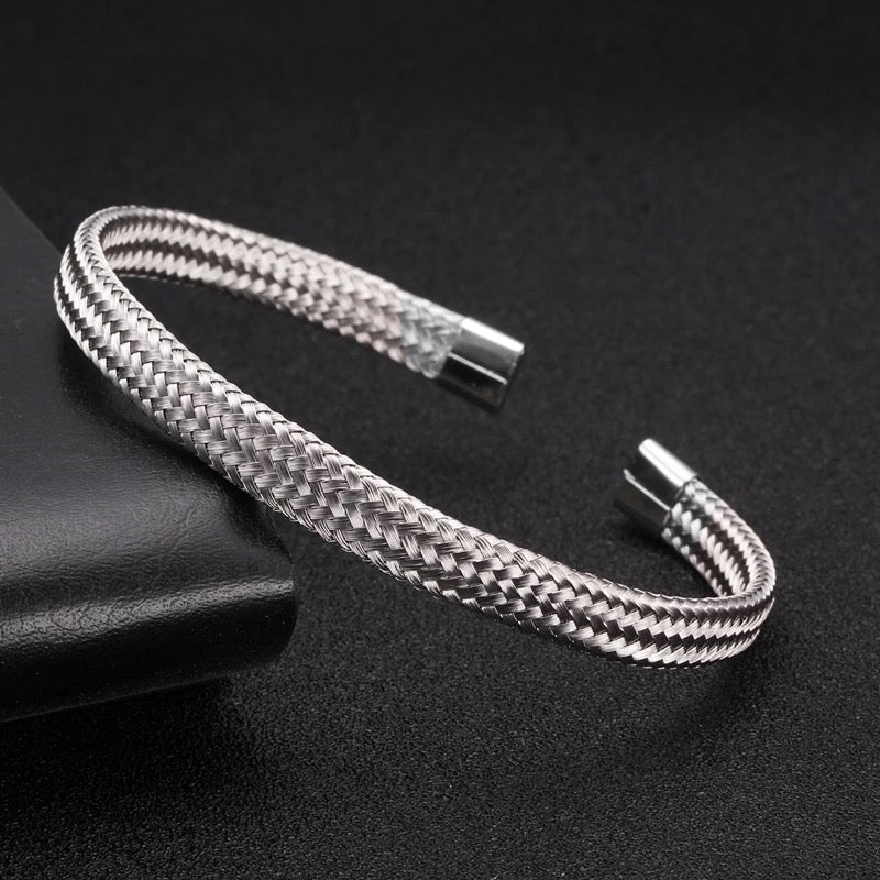 2shup Mesh Surface Soft Steel Braided Open Cuff Bracelets