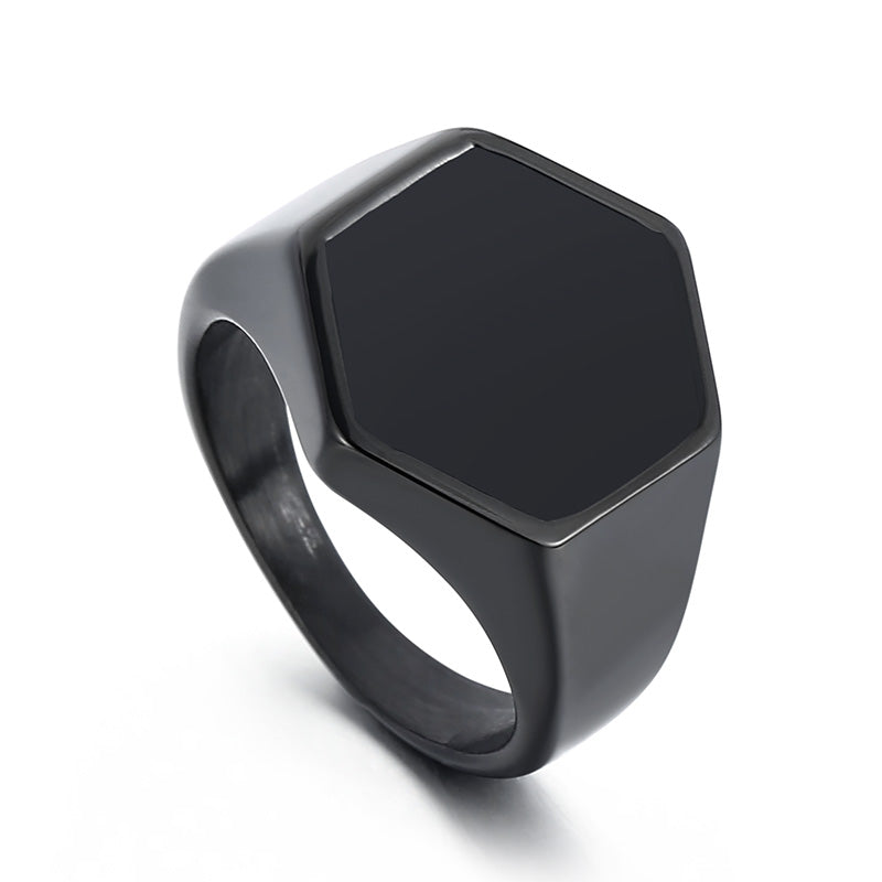 Smooth Hexagon Steel Signet Ring for Men