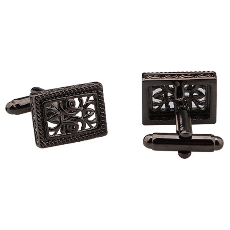 2shup Vintage Rectangular Framed Flowers Cufflinks