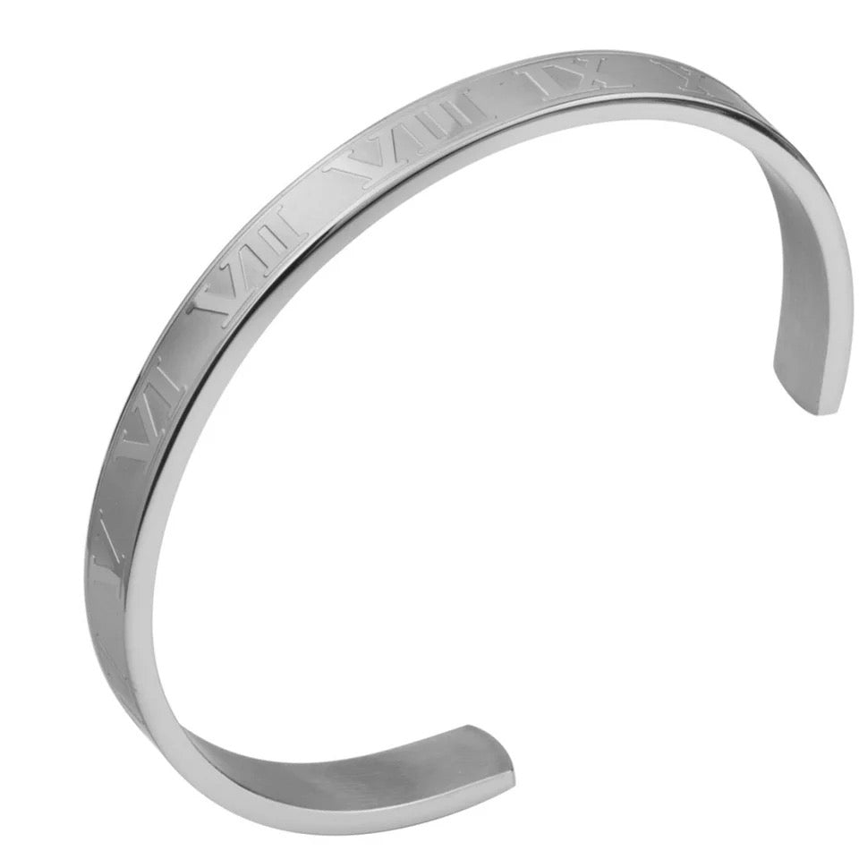 2shup Luxury Steel Roman Numerals Cuff Bracelets