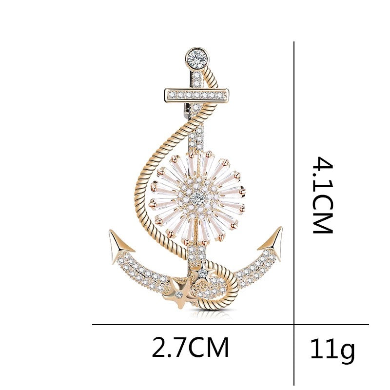 2shup Anchor with Spinning Wheel Zircon Brooch