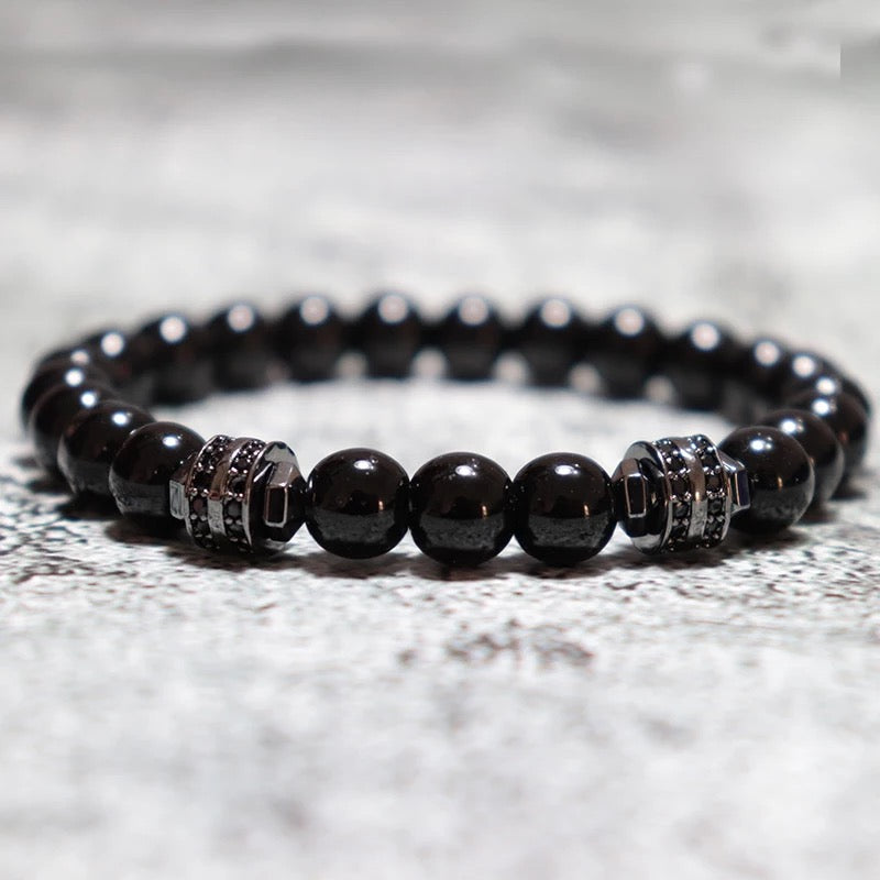 2Pcs Natural Obsidian Hematite Beads Bracelets