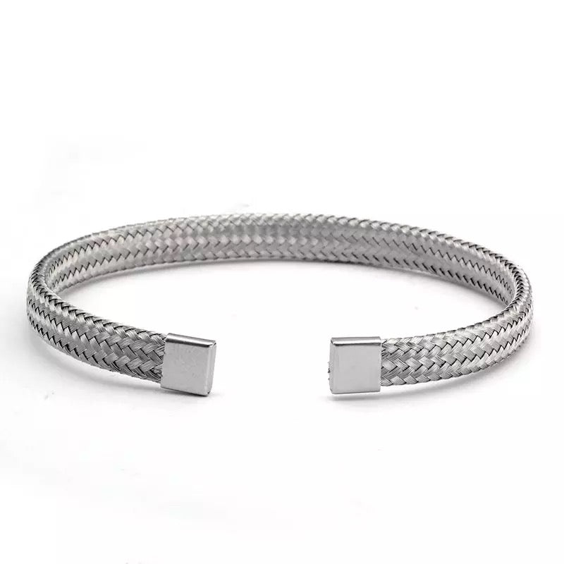 2shup Mesh Surface Soft Steel Braided Open Cuff Bracelets