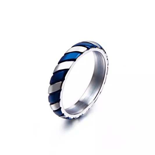 Blue Striped Titanium Steel Ring