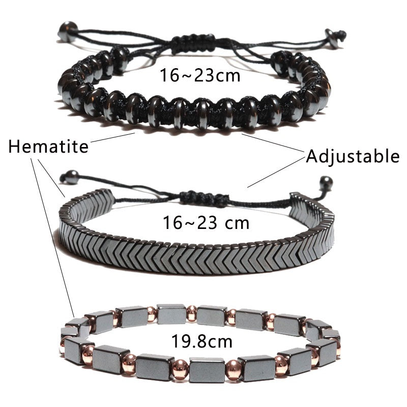 3pcs set Braided Rope Natural Hematite Adjustable Bracelets