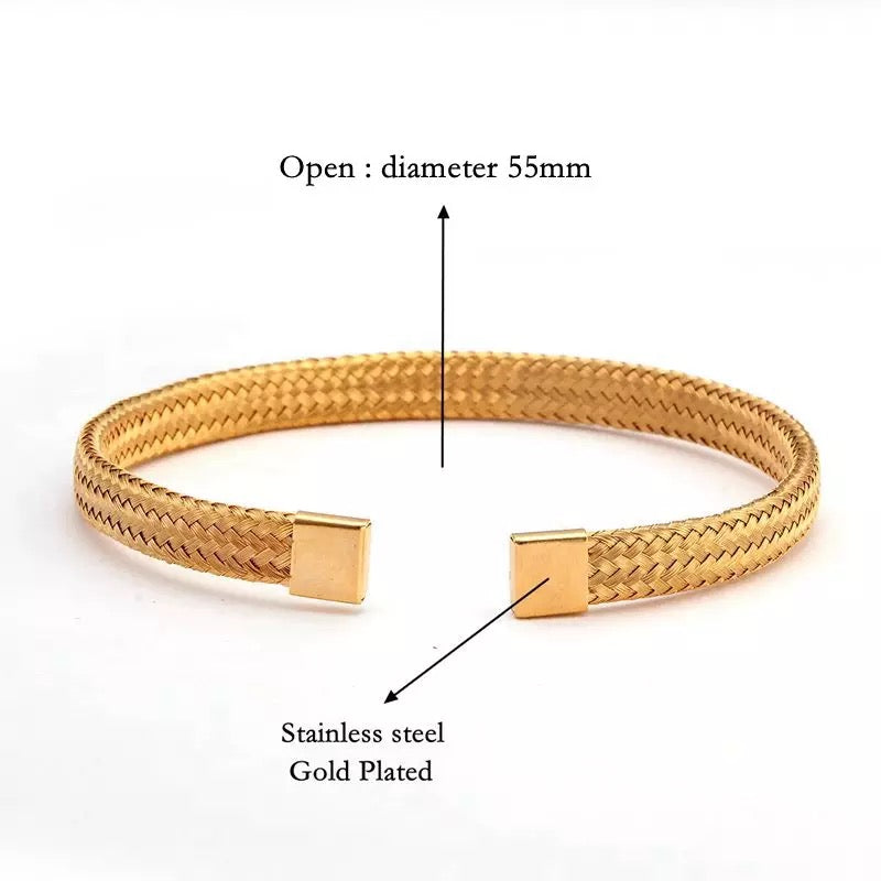 2shup Mesh Surface Soft Steel Braided Open Cuff Bracelets