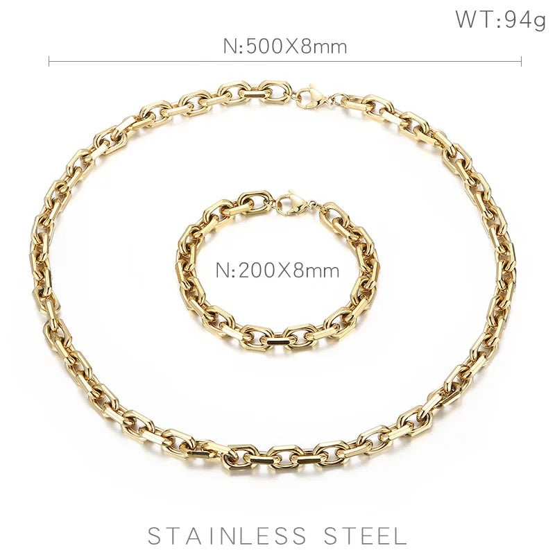 8mm 316L Stainless Steel O-Link Chain Necklace and Bracelet Set