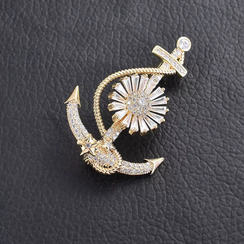 2shup Anchor with Spinning Wheel Zircon Brooch