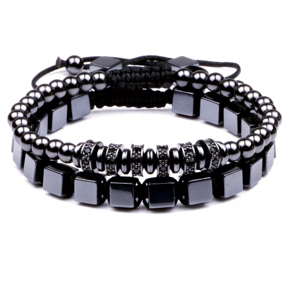 2Pcs Fashion Square Hematite Wave Bracelet