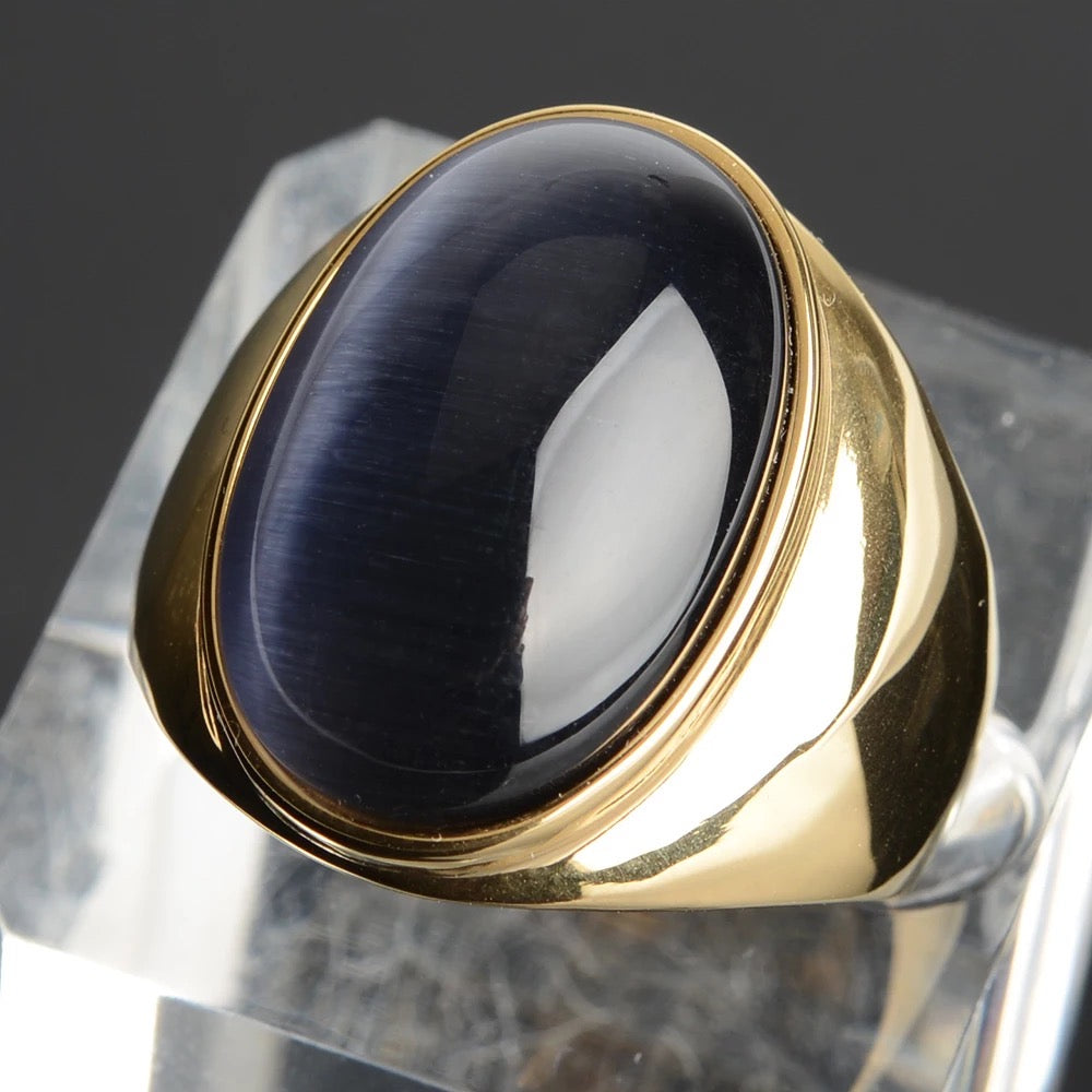 Oval Cat's Eye Opal Stone 316L Stainless Steel Ring