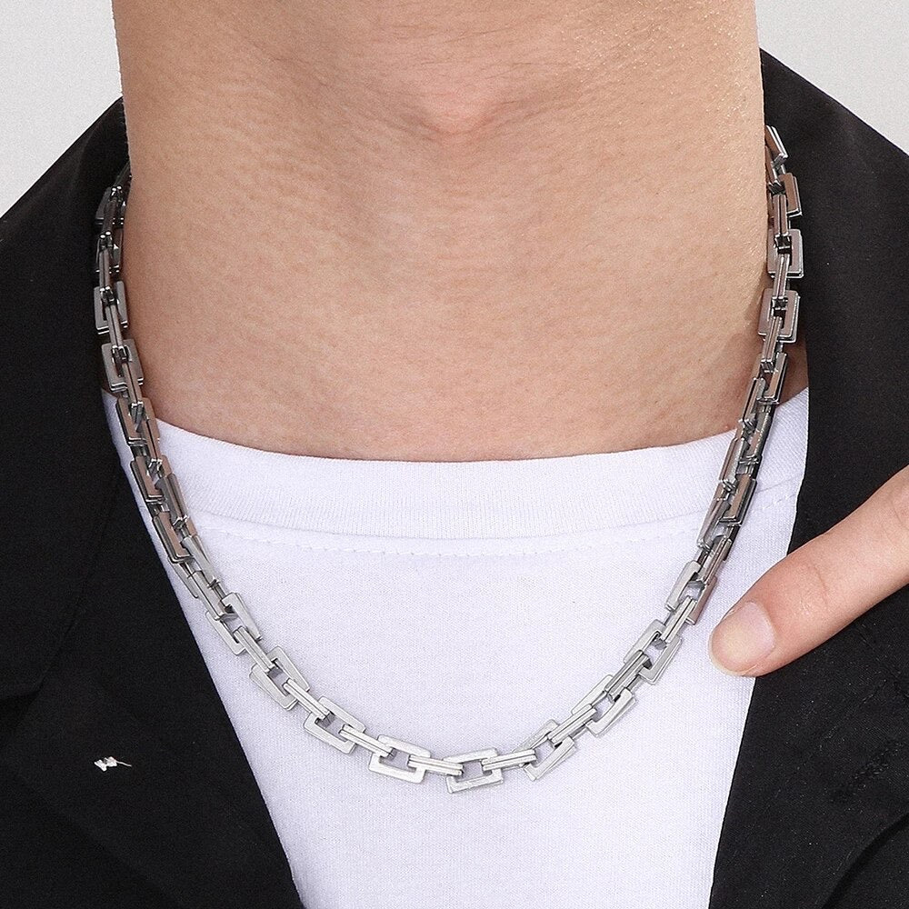 7mm Double Layer Square Link Chain Necklace