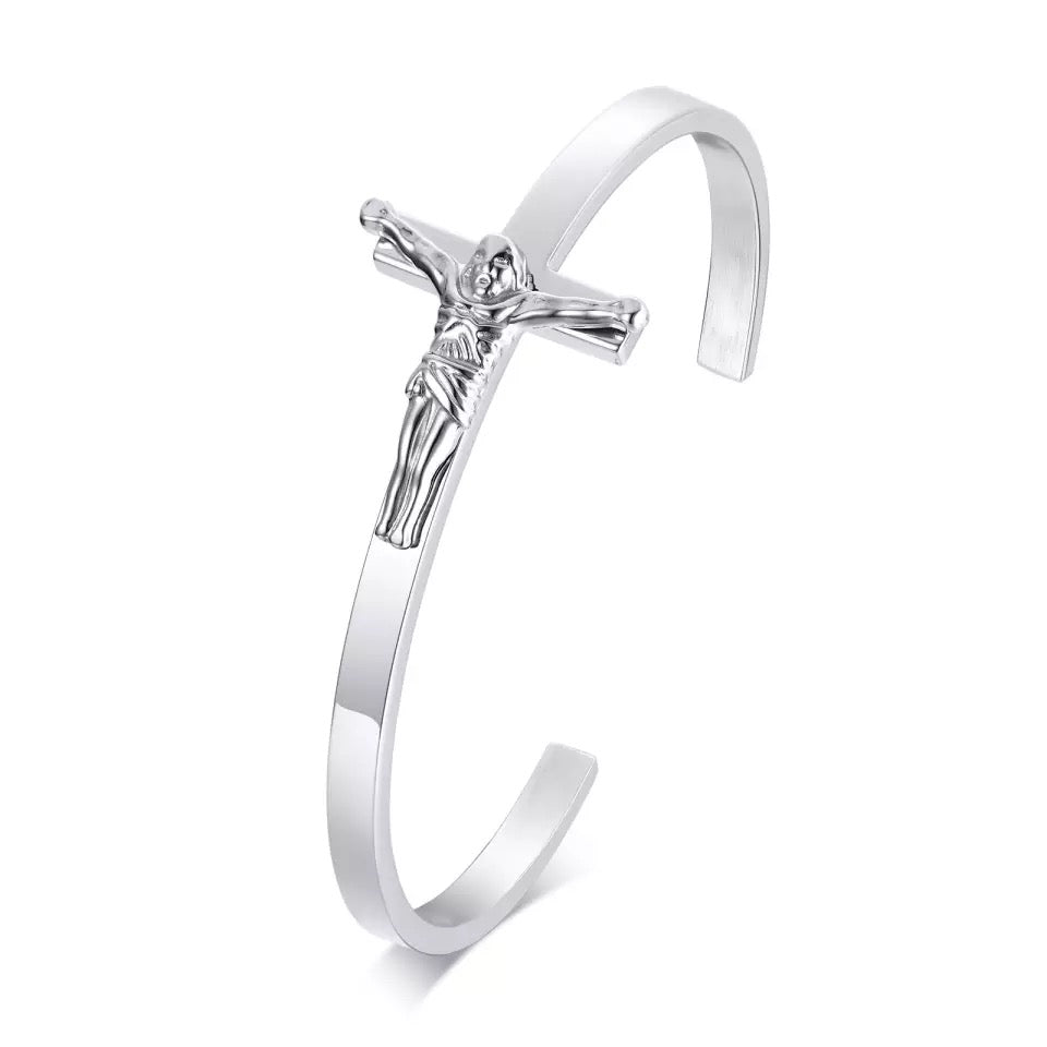 2shup 316L Steel Crucifix/Jesus/Cross Cuff Bracelet