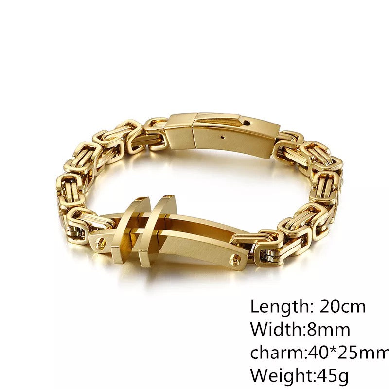 316L Steel Byzantine Chain Cross Bracelet