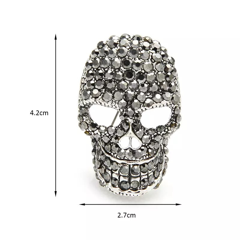 Large Black Rhinestone Skull Brooch