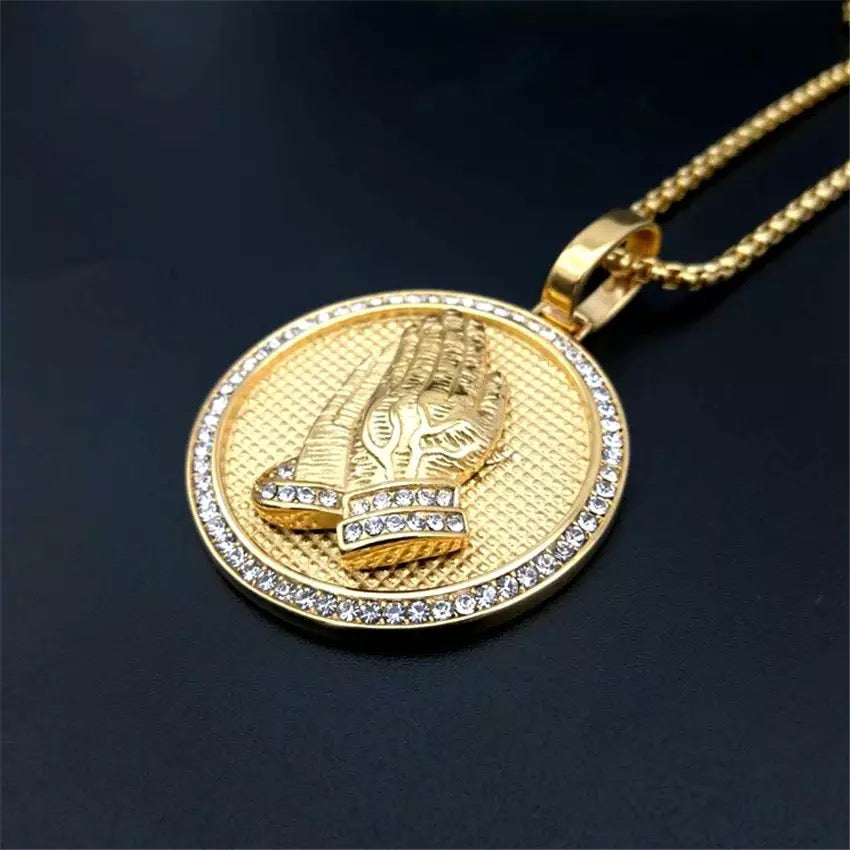 Golden Praying Hands Zircon Pendant