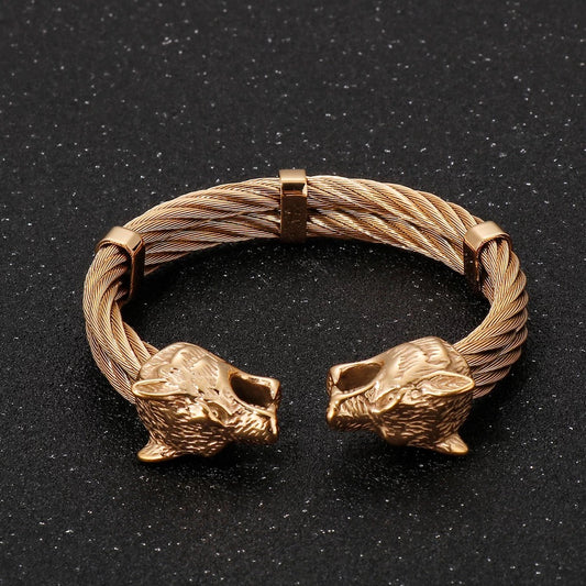 2shup Stainless Steel Vikings Wolf Cuff Bracelets