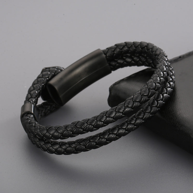 2shup Hexagon Steel Woven Leather Bracelet