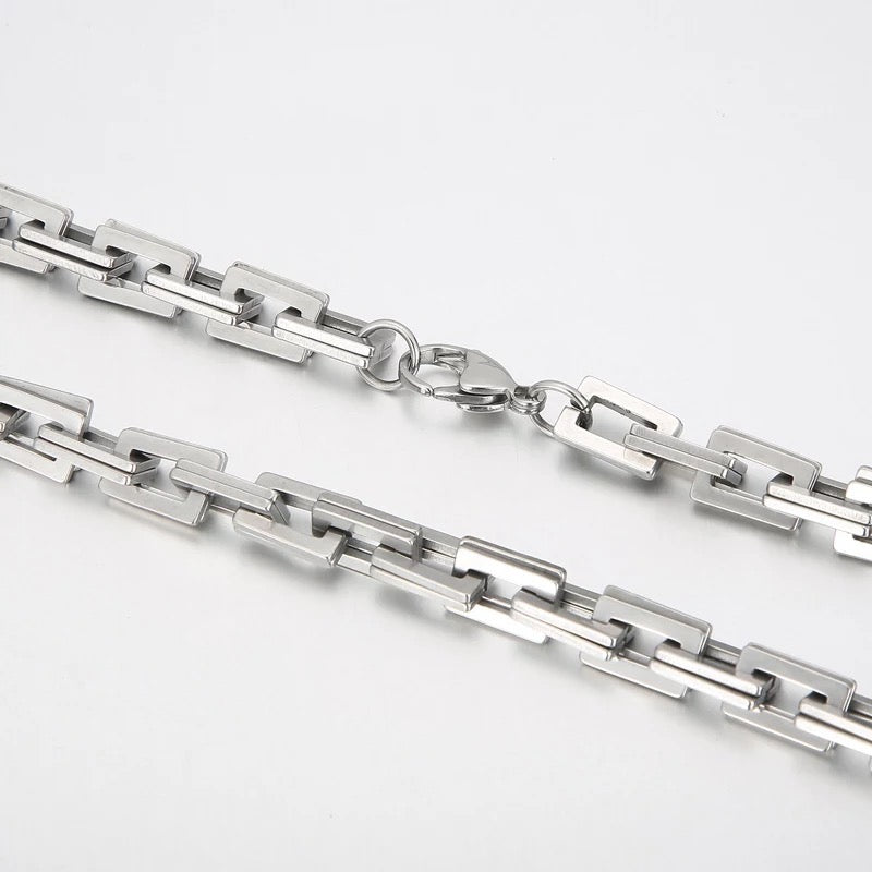 7mm Double Layer Square Link Chain Necklace