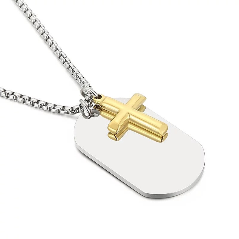 Cross and Tag Pendant Multi-Style Link Chain Necklace