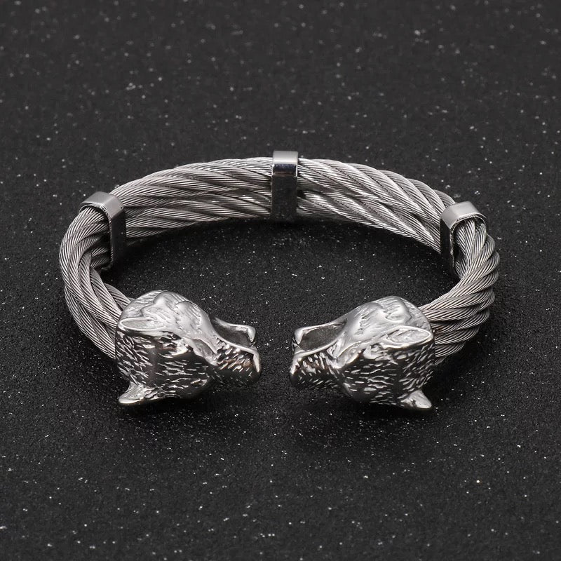 2shup Stainless Steel Vikings Wolf Cuff Bracelets