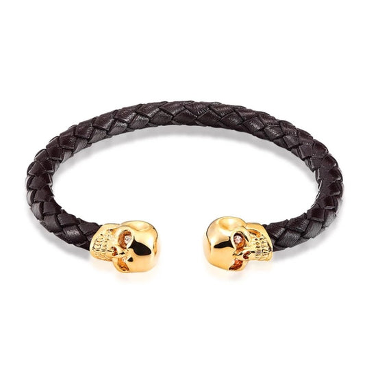 2shup Adjustable Double Steel Skull Leather Bracelets