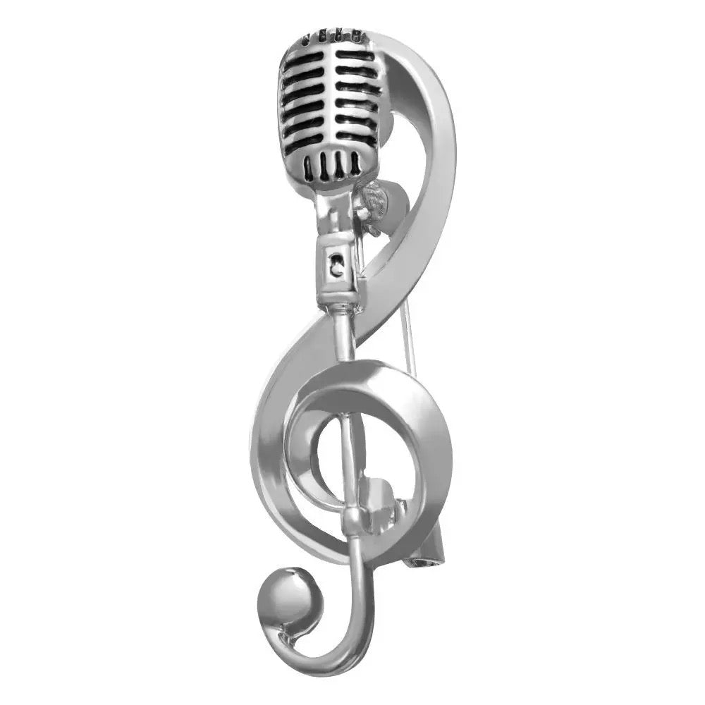 Microphone Music Note Brooch