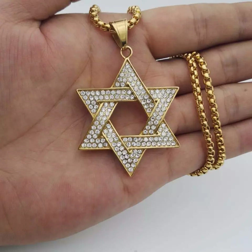 Star of David Zircon Pendant Chain Necklace