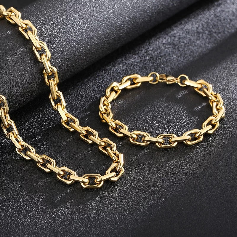 8mm 316L Stainless Steel O-Link Chain Necklace and Bracelet Set