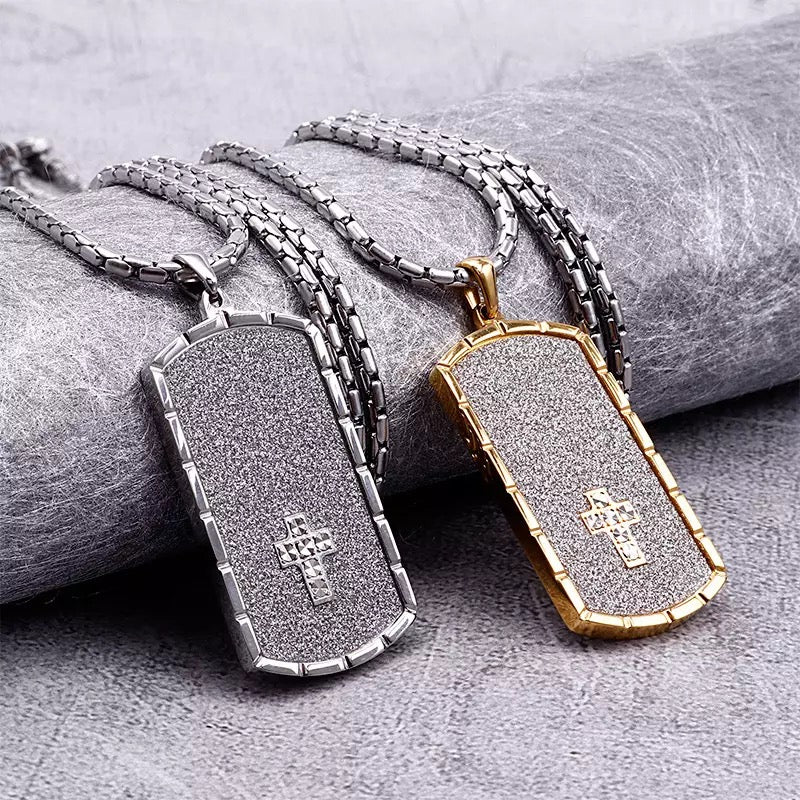 Cross Tag Pendant Link Chain Necklace