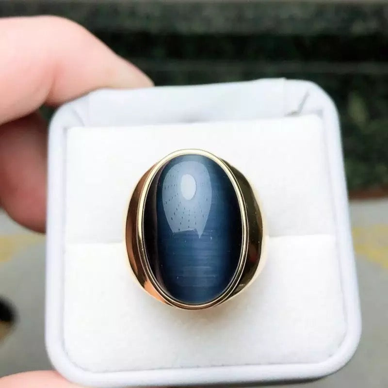 Oval Cat's Eye Opal Stone 316L Stainless Steel Ring